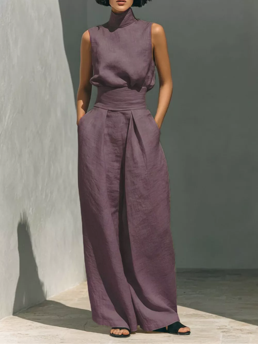 Full Size Turtleneck Sleeveless Top and Wide Leg Pants Set Plus Size, image 22