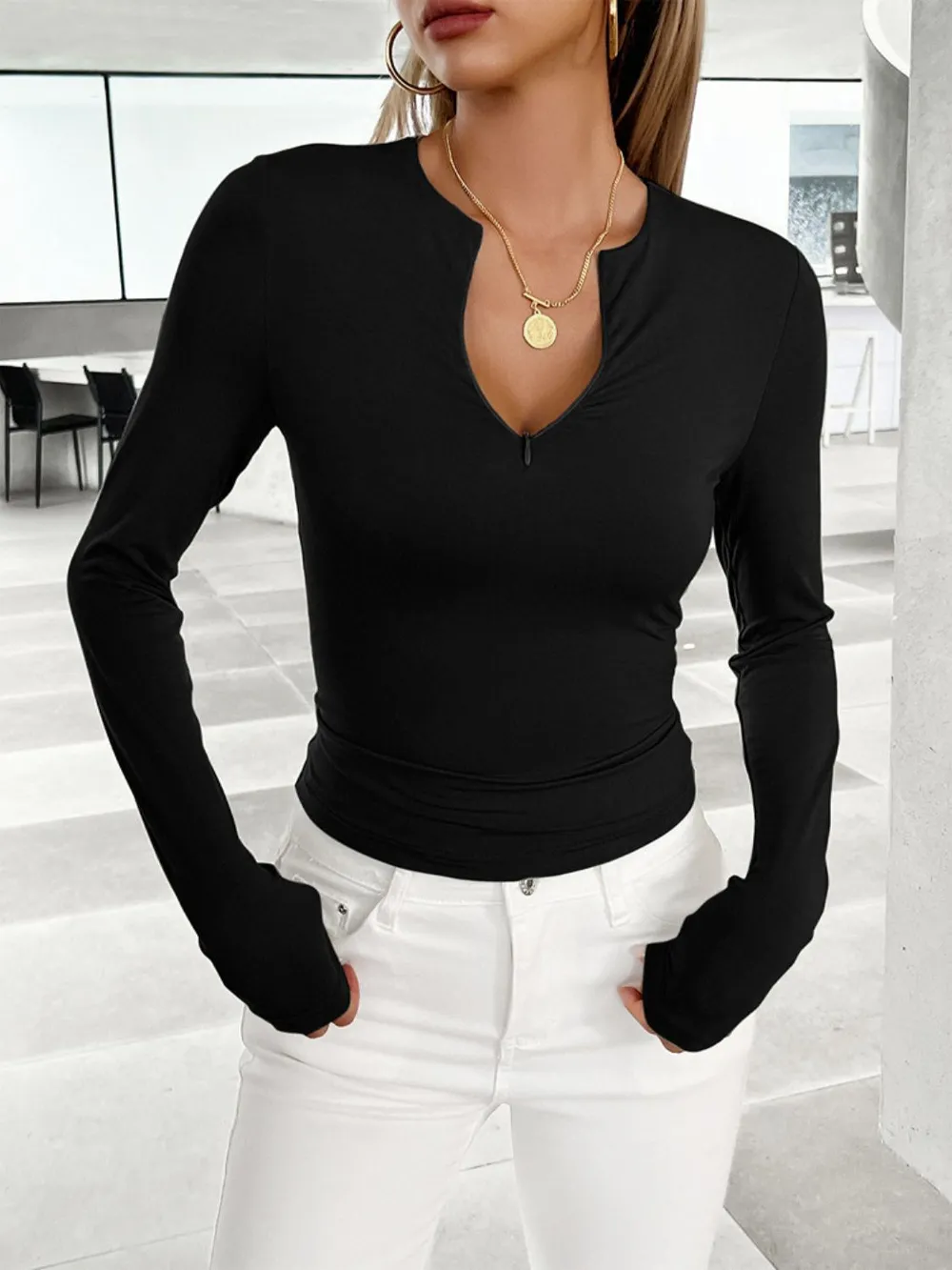 Notched Long Sleeve T-Shirt, image 6