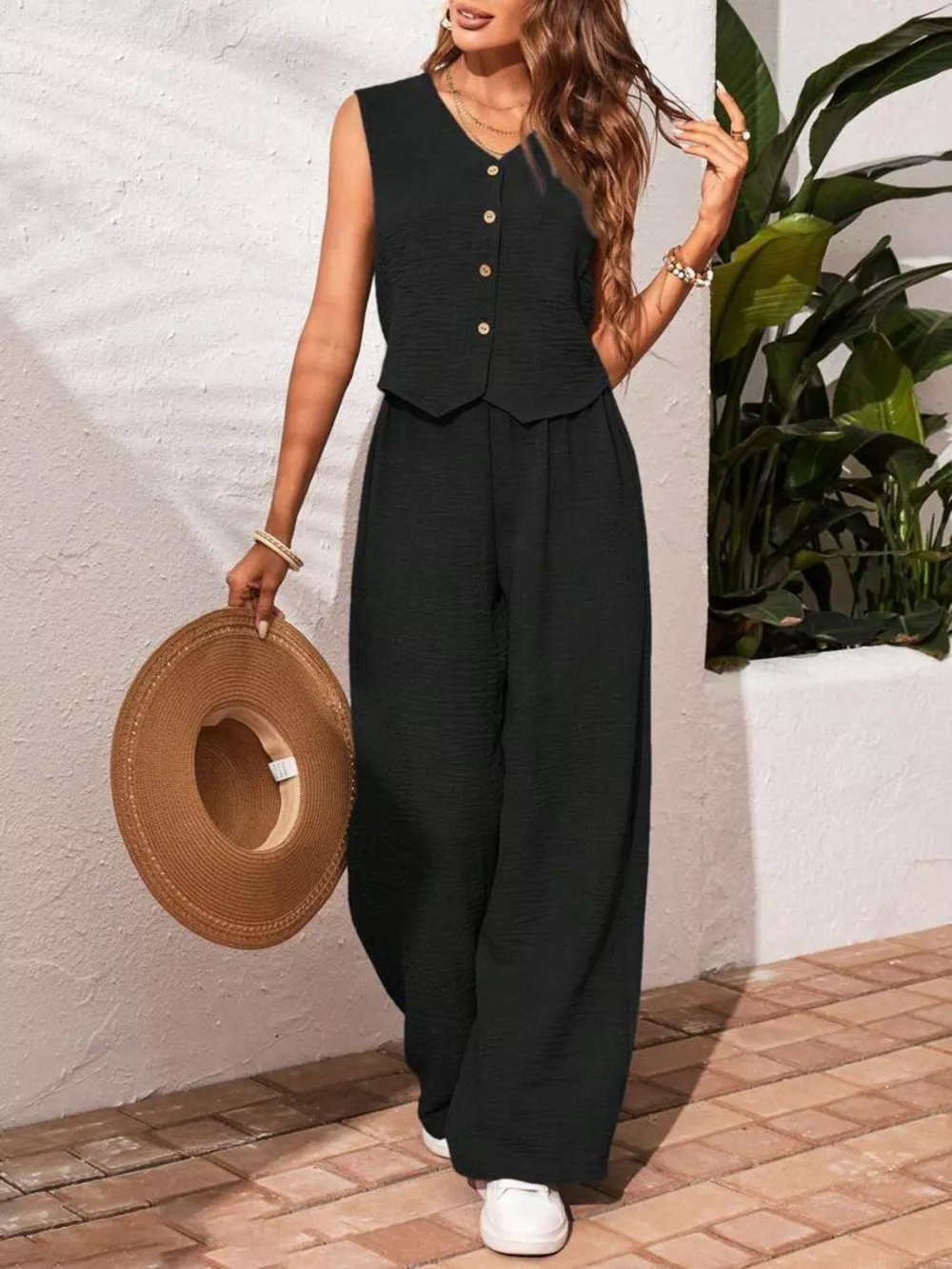 Button-Down Vest & Wide Leg Pants Set, image 12