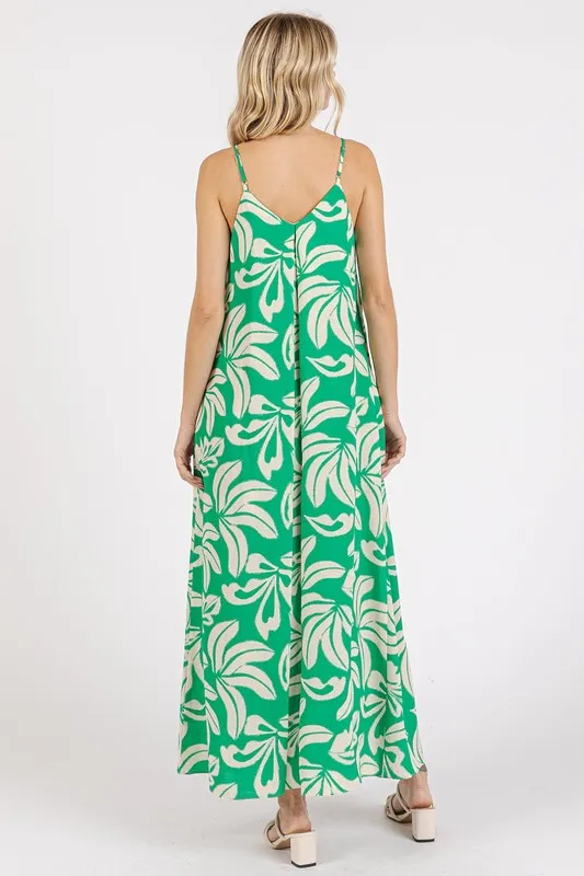 Printed V-Neck Maxi Cami Dress with Pockets, image 2