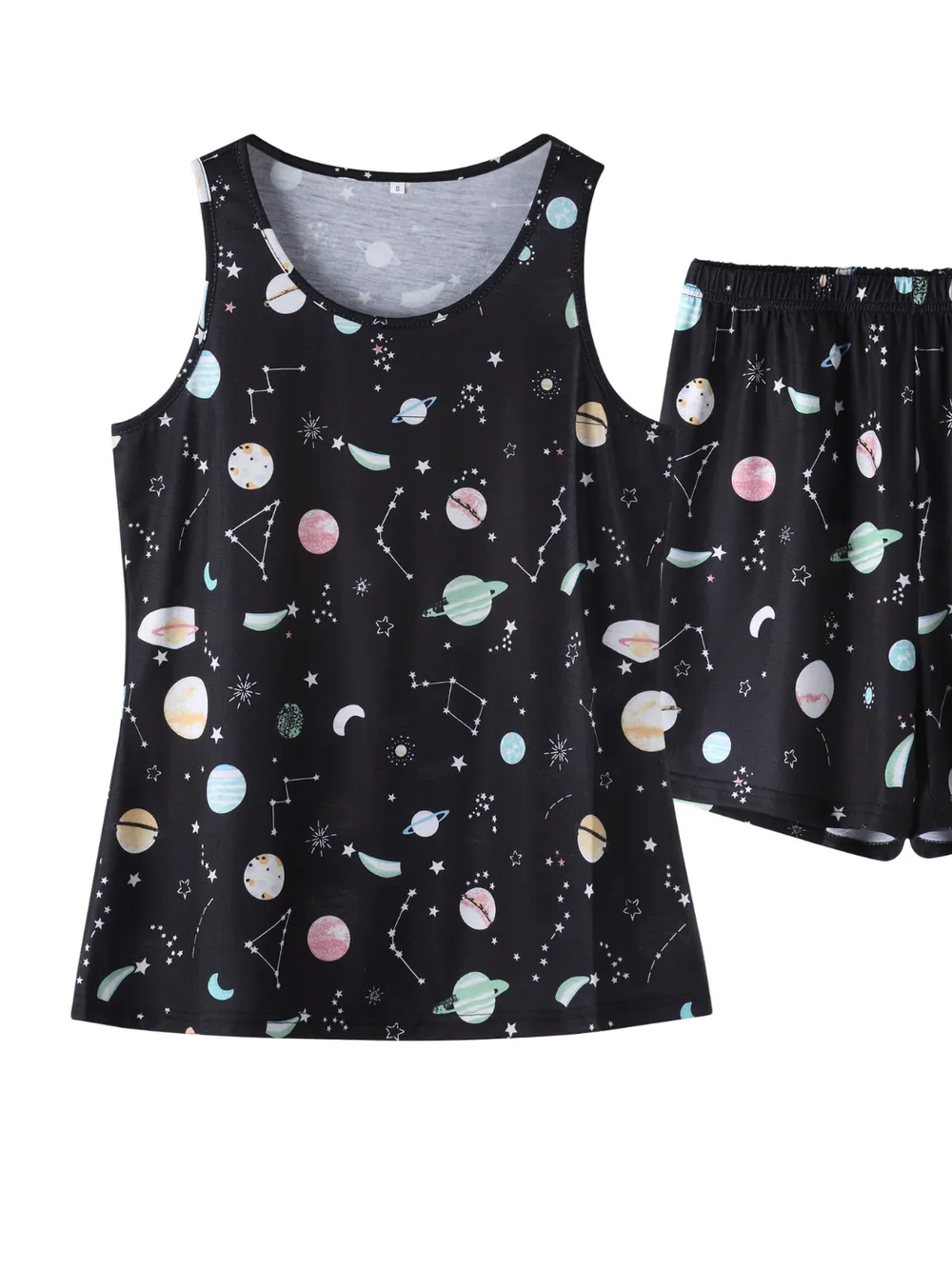 Printed Round Neck Top and Shorts Lounge Set, image 3