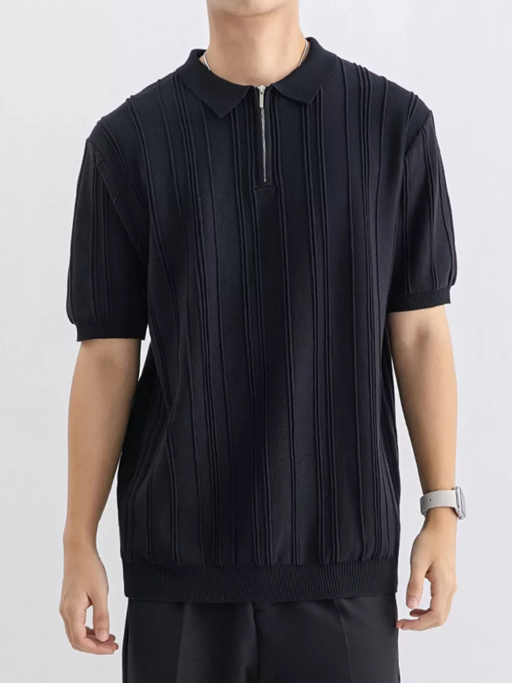 Men's Plus Size Texture Knit Short Sleeve Polo, image 9
