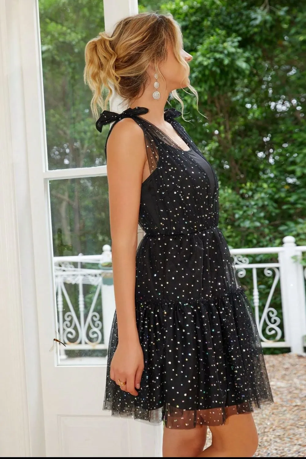 Tied Scoop Neck Mini Cami Dress, image 3