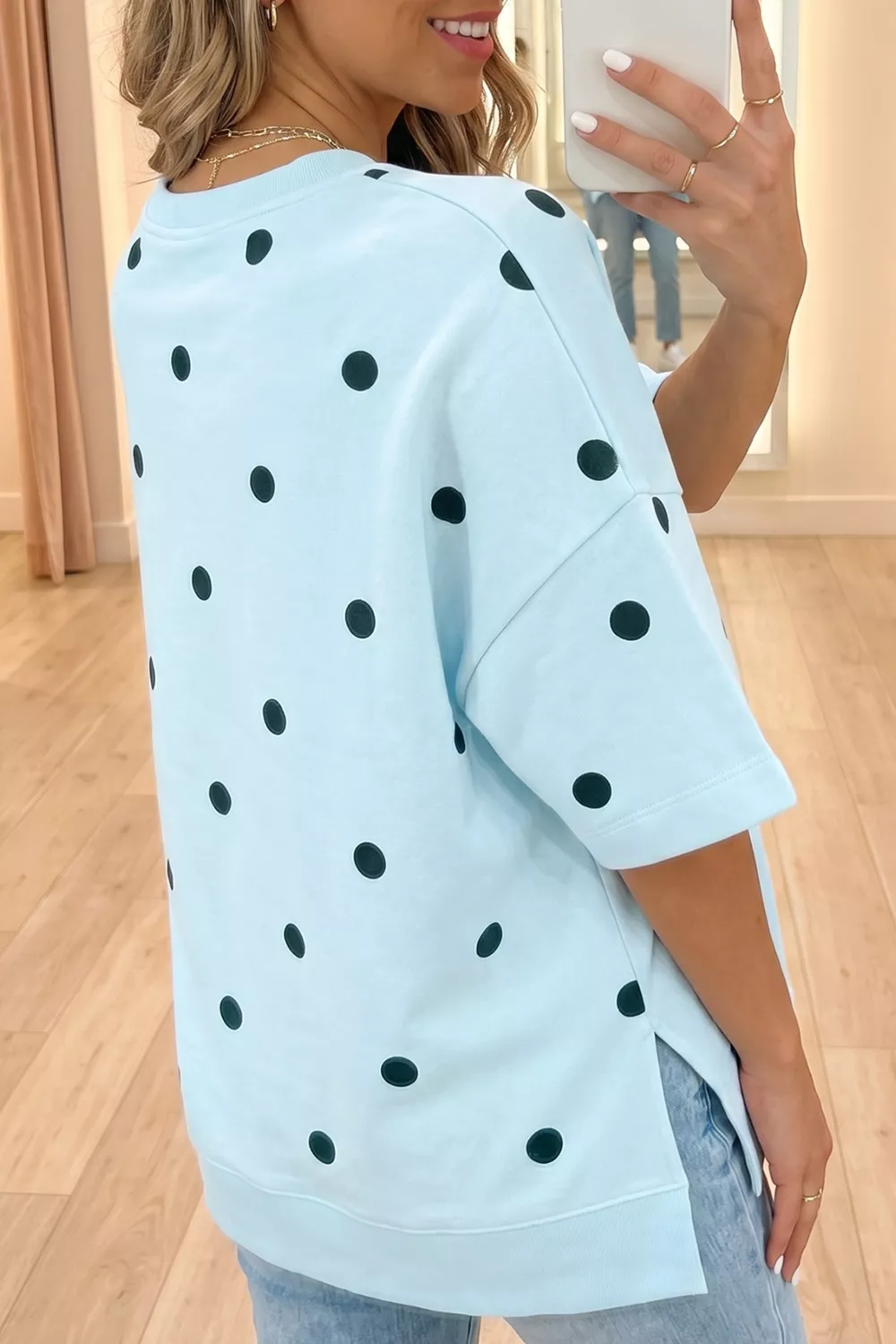 Polka Dot Print Crossed Seam Detail Oversize Tee, image 2