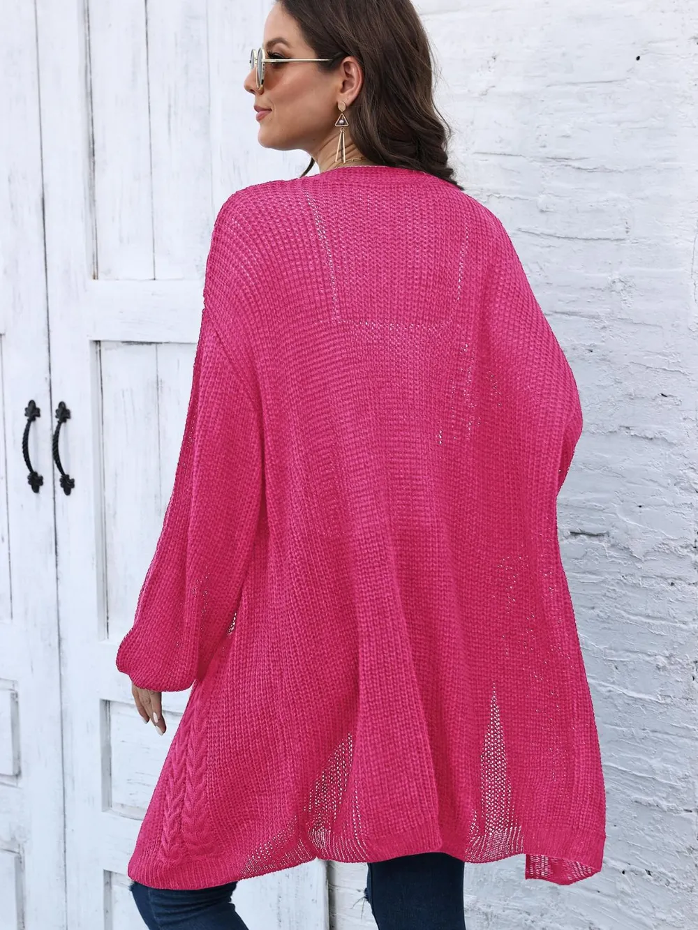 Cable-Knit Open Front Long Sleeve Cardigan, image 6