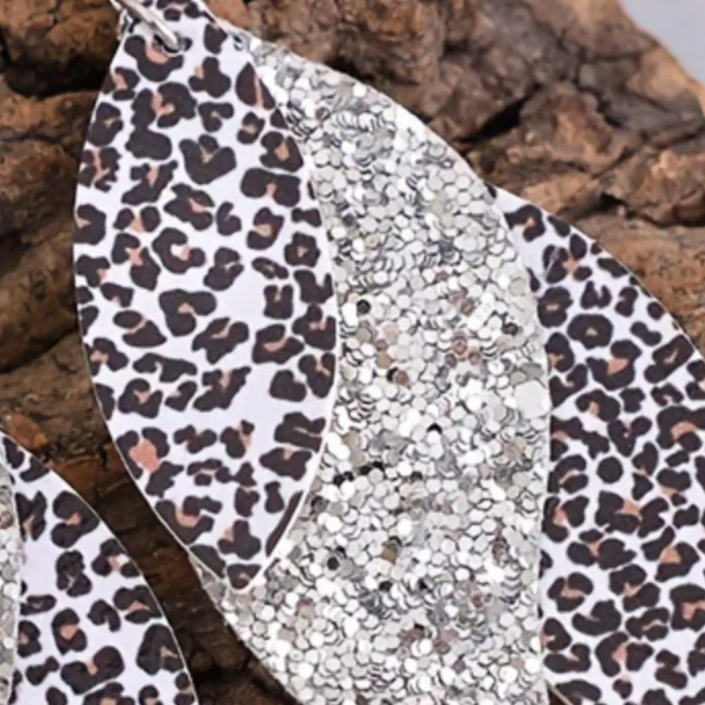 Leopard Print Leather Leaf Drop Earrings, image 5