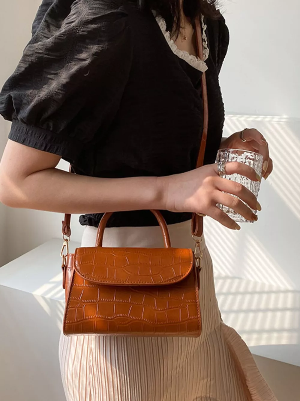 Crocodile Pattern Top Handle Crossbody Bag, image 12