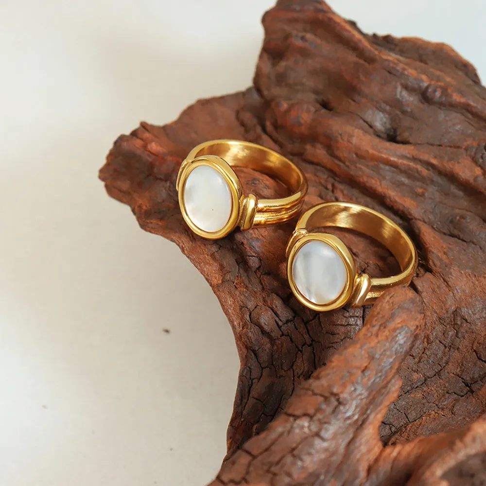 Titanium Steel White Sea Shell Ring, image 3