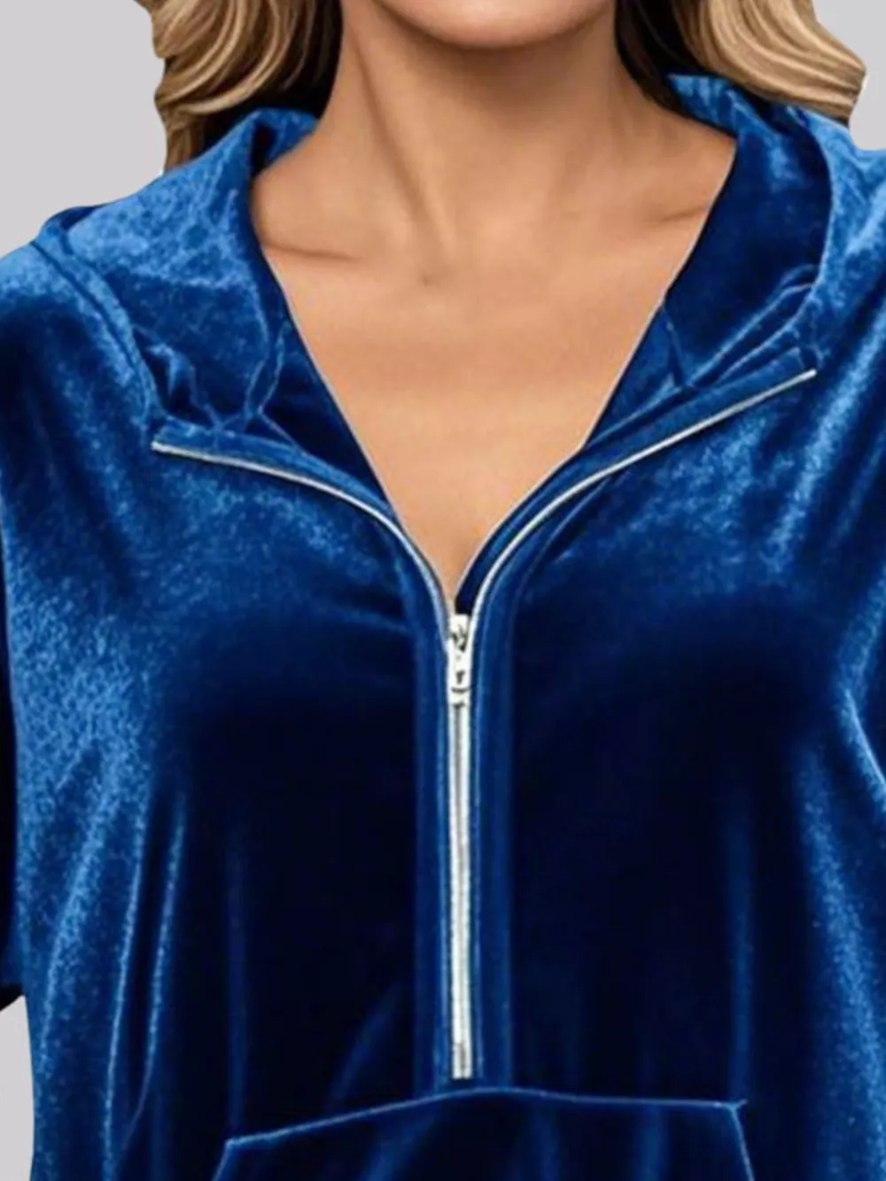 Full Size Velvet Half Zip Hoodie with Kangaroo Pocket Plus Size, image 11