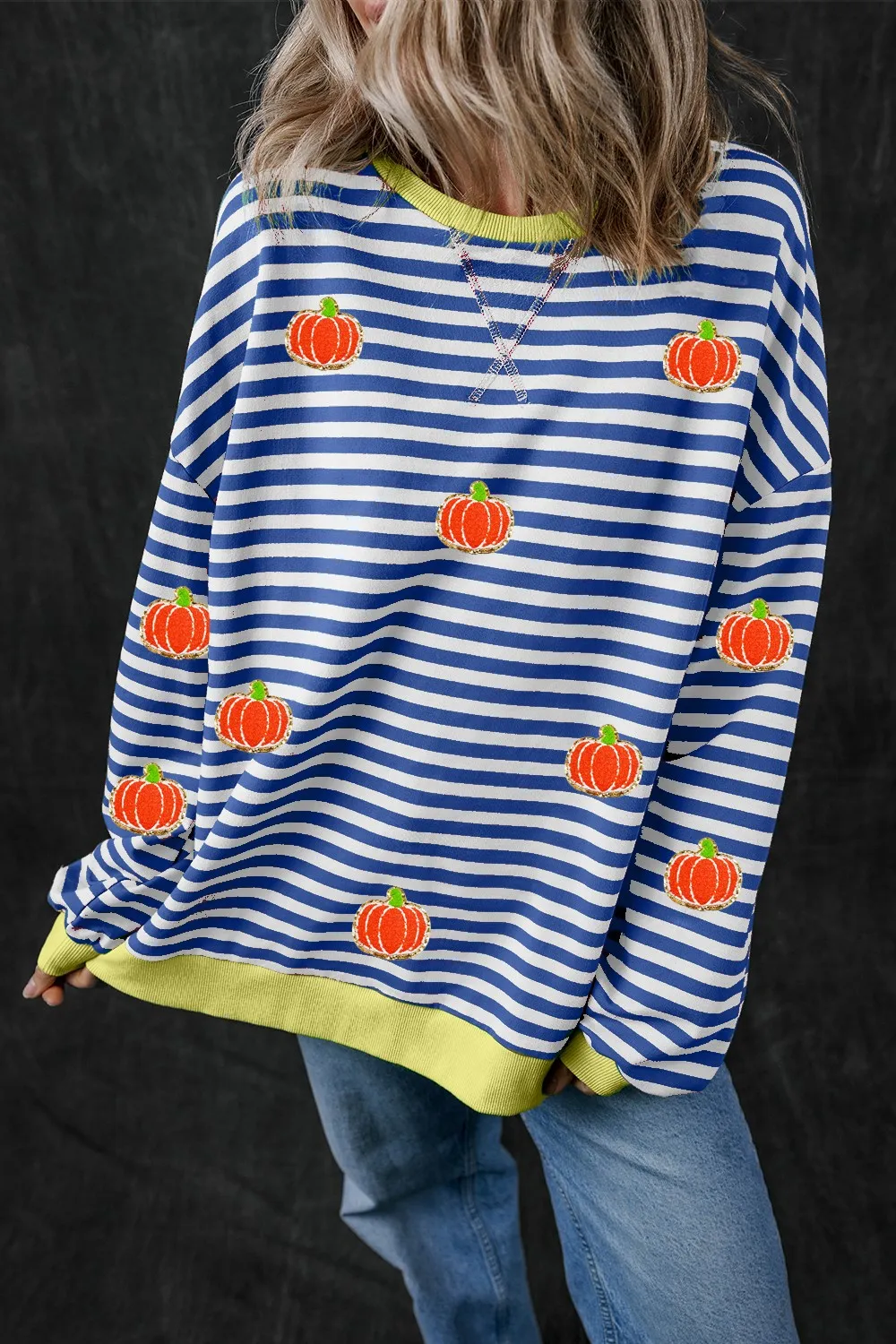 Pumpkin Striped Long Sleeve Sweatshirt, image 7