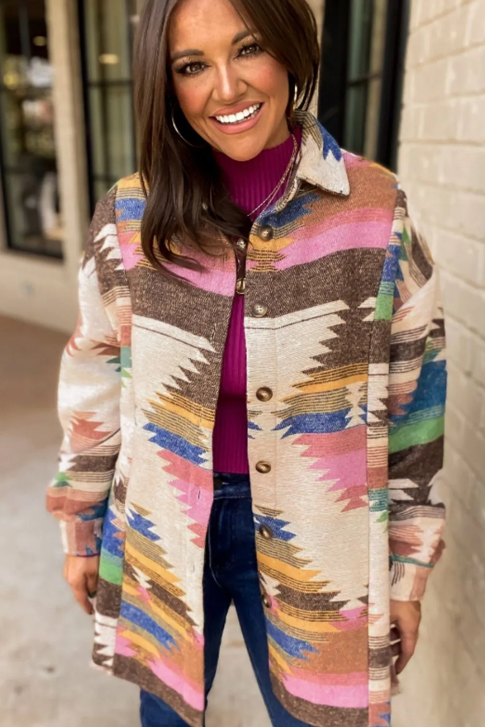 Geometric Button Up Long Sleeve Jacket, image 9
