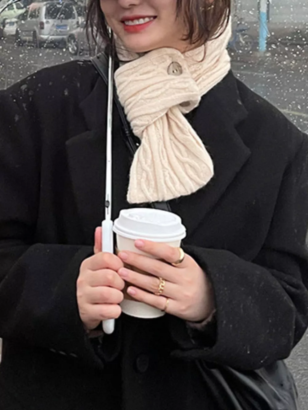 Button-Accent Knitted Winter Scarf