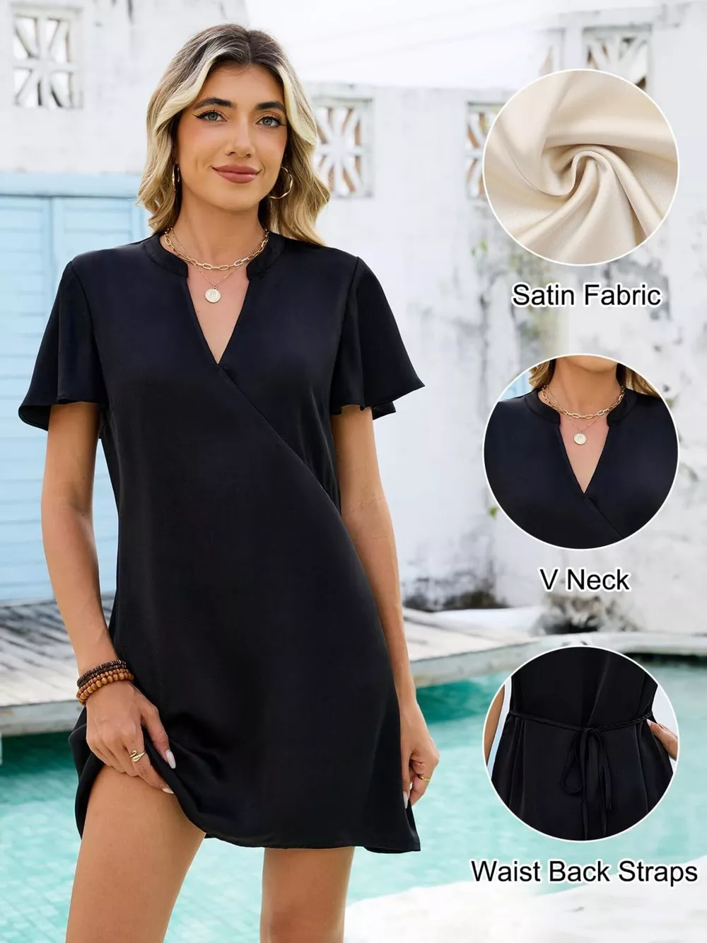 Notched Flutter Sleeve Mini Dress, image 9