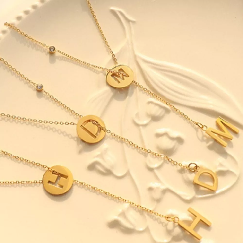 18K Gold-Plated Titanium Steel Letter Pendant Necklace, image 9