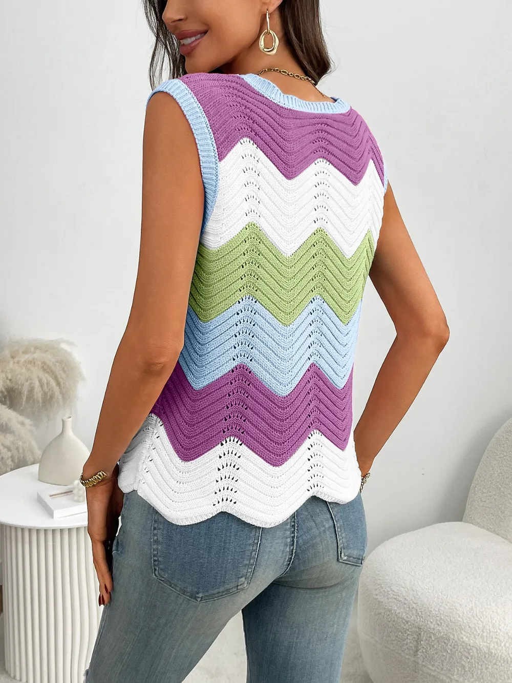 Color Block Round Neck Sweater Vest, image 17