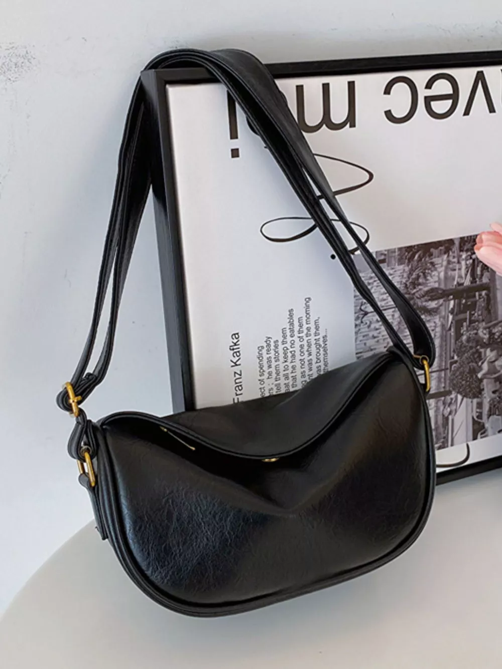 Elegant PU Leather Crescent Crossbody Bag, image 10