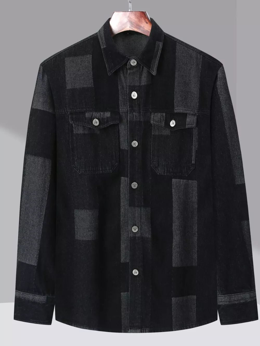 Men's Plus Size Urban Style Button Up Denim Jacket, image 2