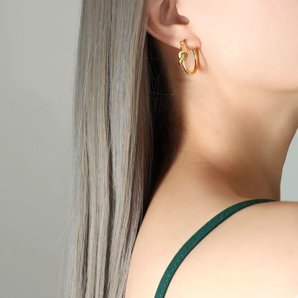 Golden Knot Hoop Earrings, image 2
