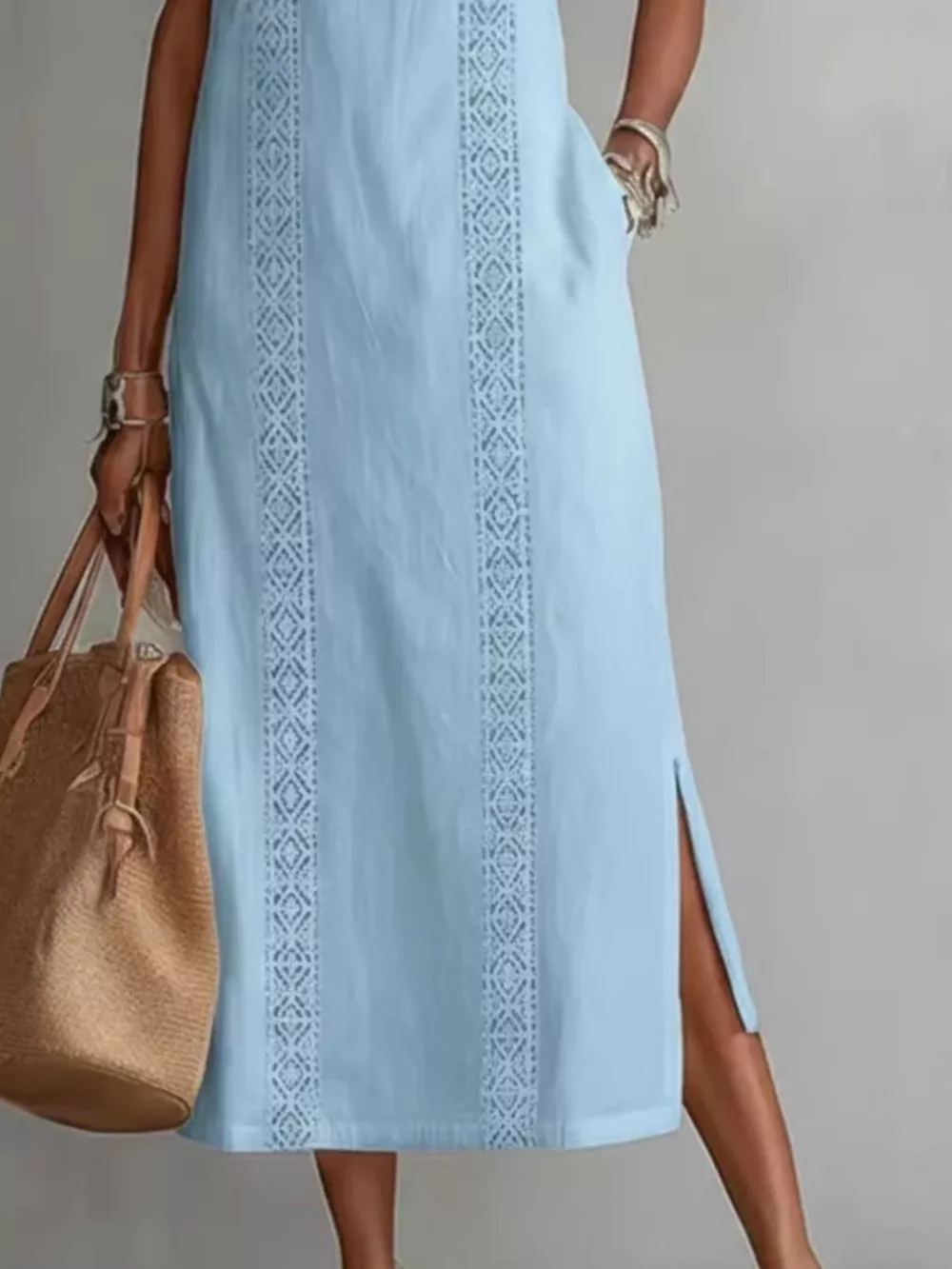 Full Size Sleeveless Lace Trim Midi Dress Plus Size, image 6
