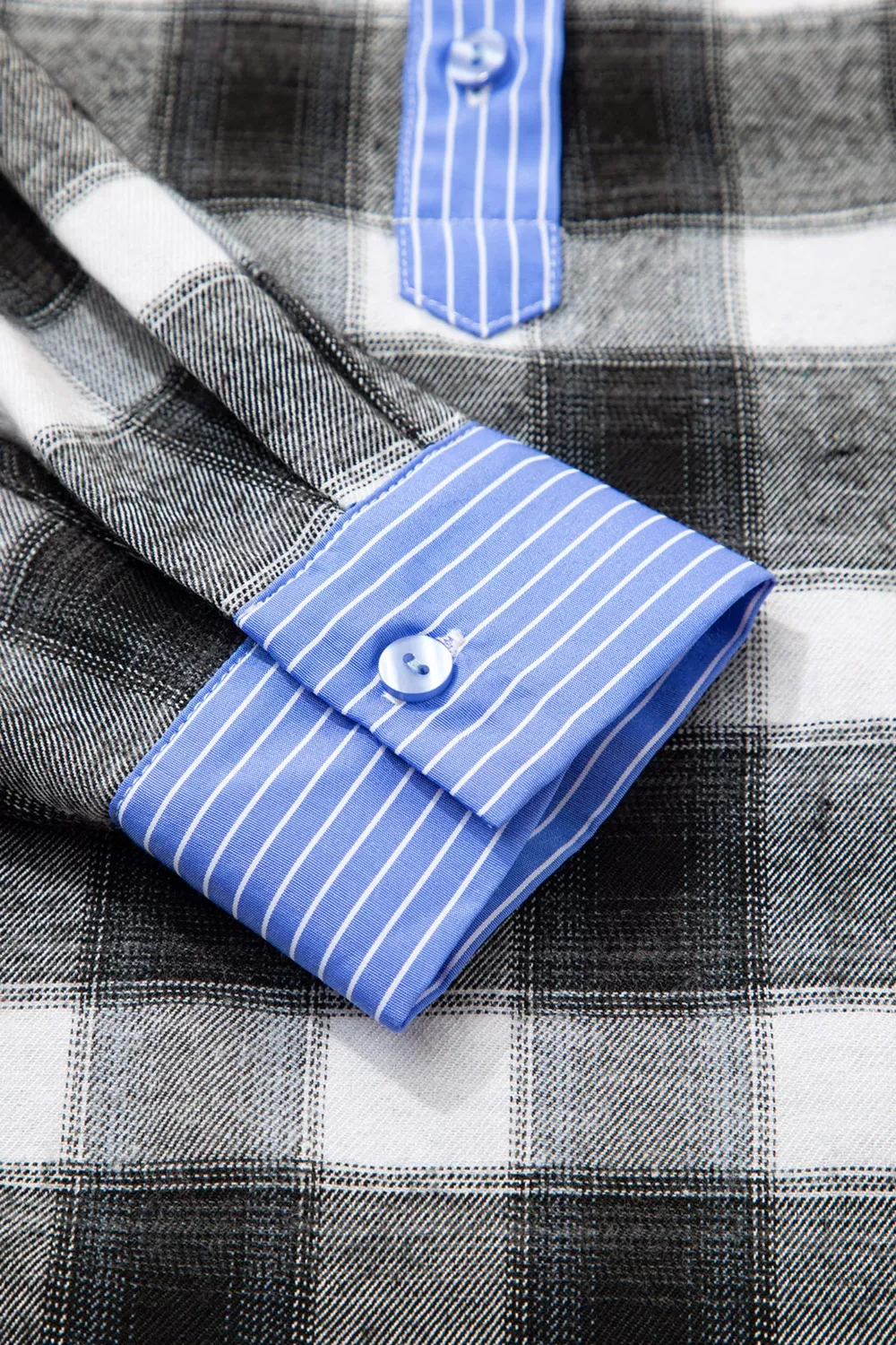 Contrast Striped Edge Half Placket Plaid Blouse, image 6