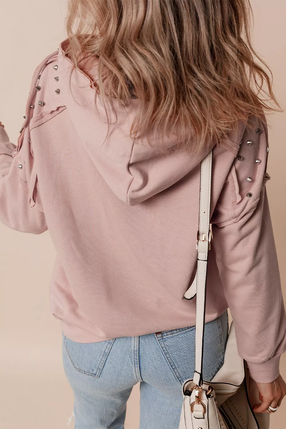 Drawstring Studded Shoulder Hoodie, image 9