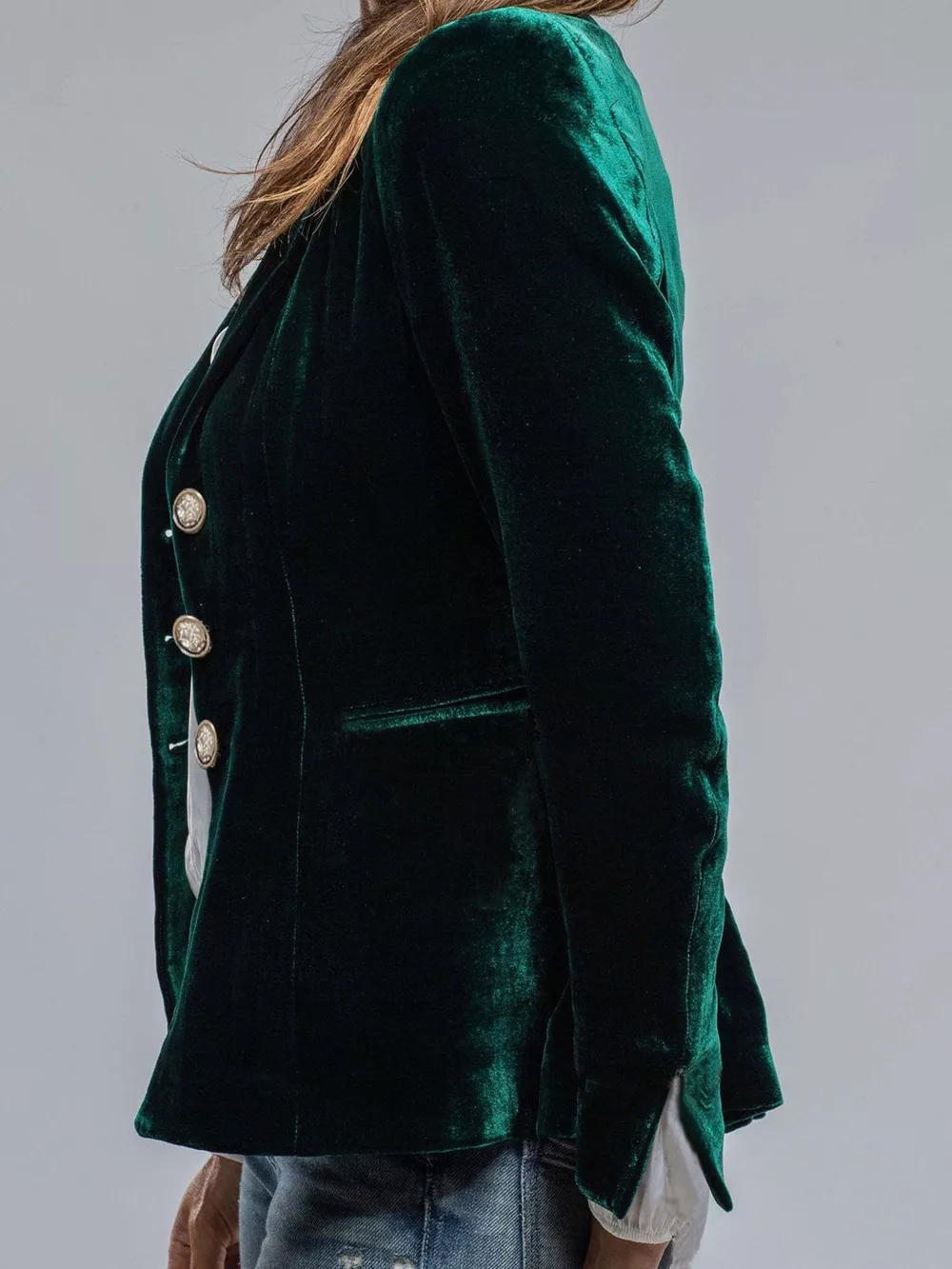 Velvet Lapel Collar Button Up Blazer, image 4