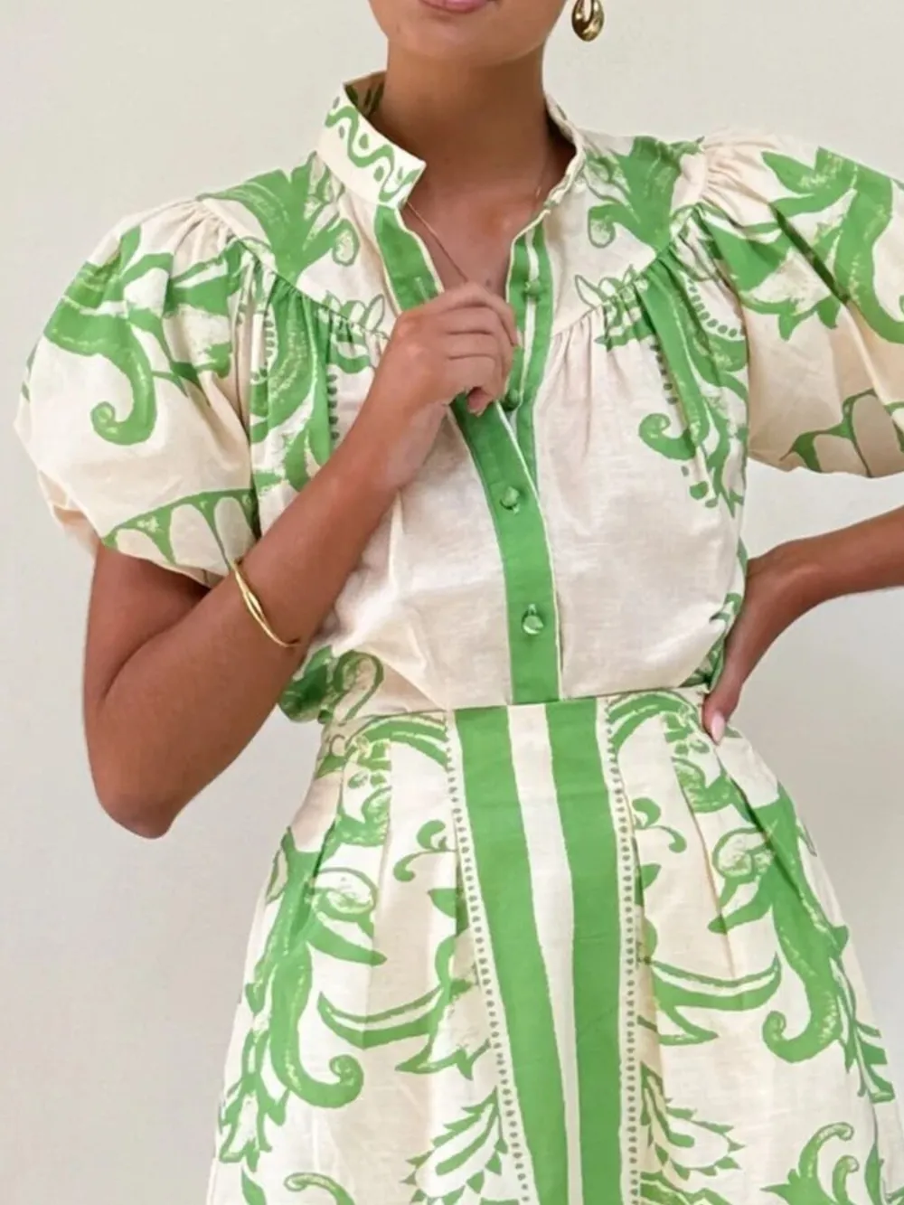 Printed Puff Sleeve Top and Skirt Set, image 14