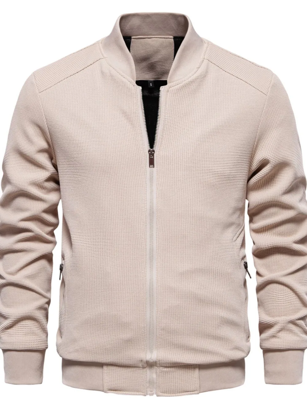 Men's Waffle Knit Baseball Collar Zip Up Jacket, image 3