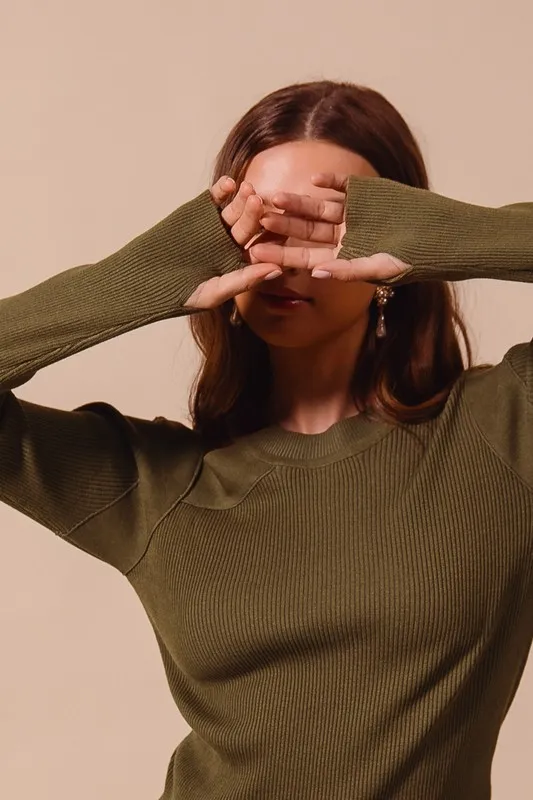 Rib Knit Top with Shoulder Cut Out, image 4