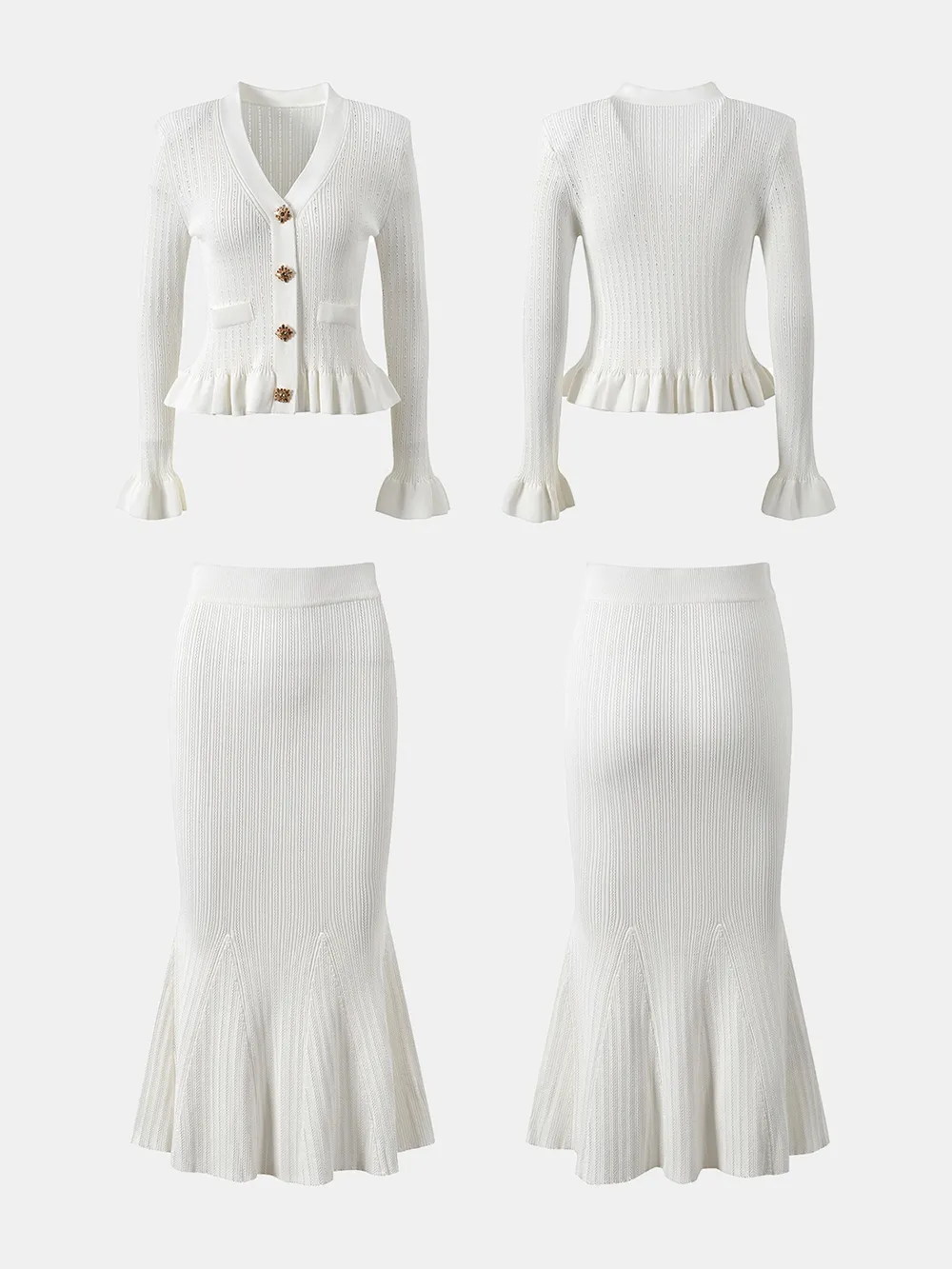 Ruffled V-Neck Top and Midi Skirt Sweater Set, image 5