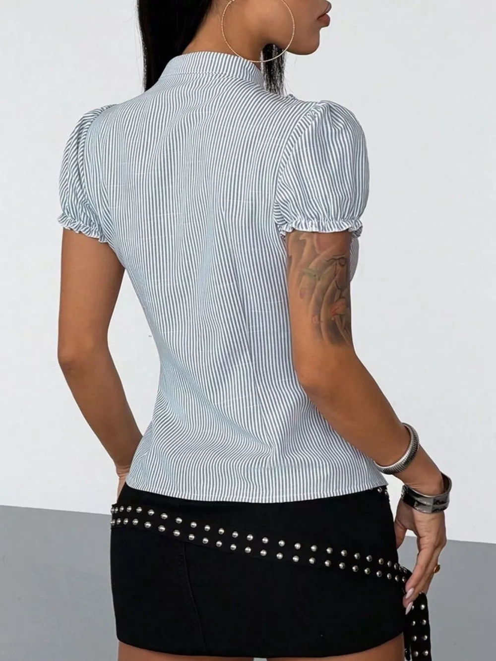 Frill Striped Short Sleeve Shirt, image 5