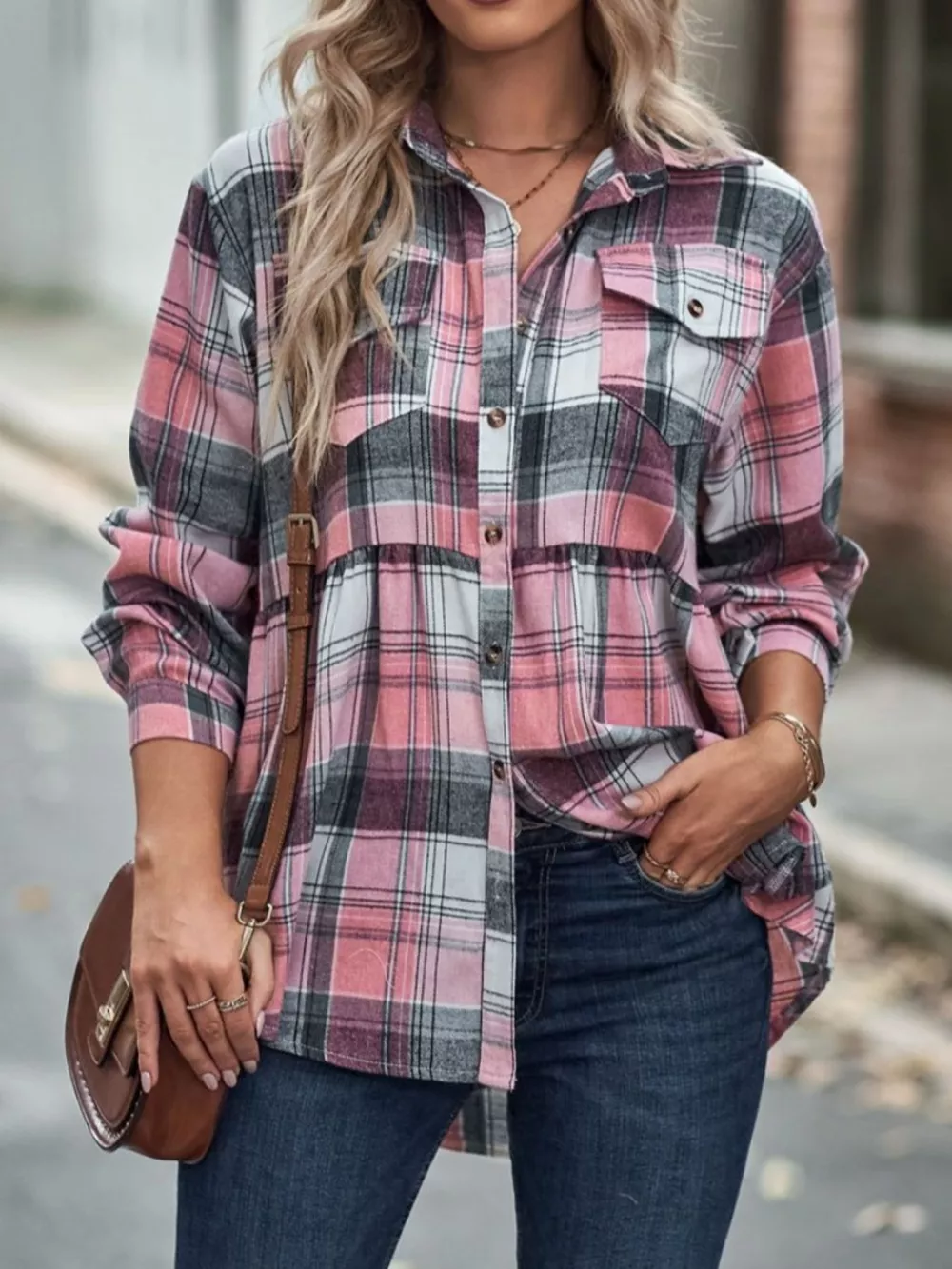 Plaid Button-Down Long Sleeve Shirt