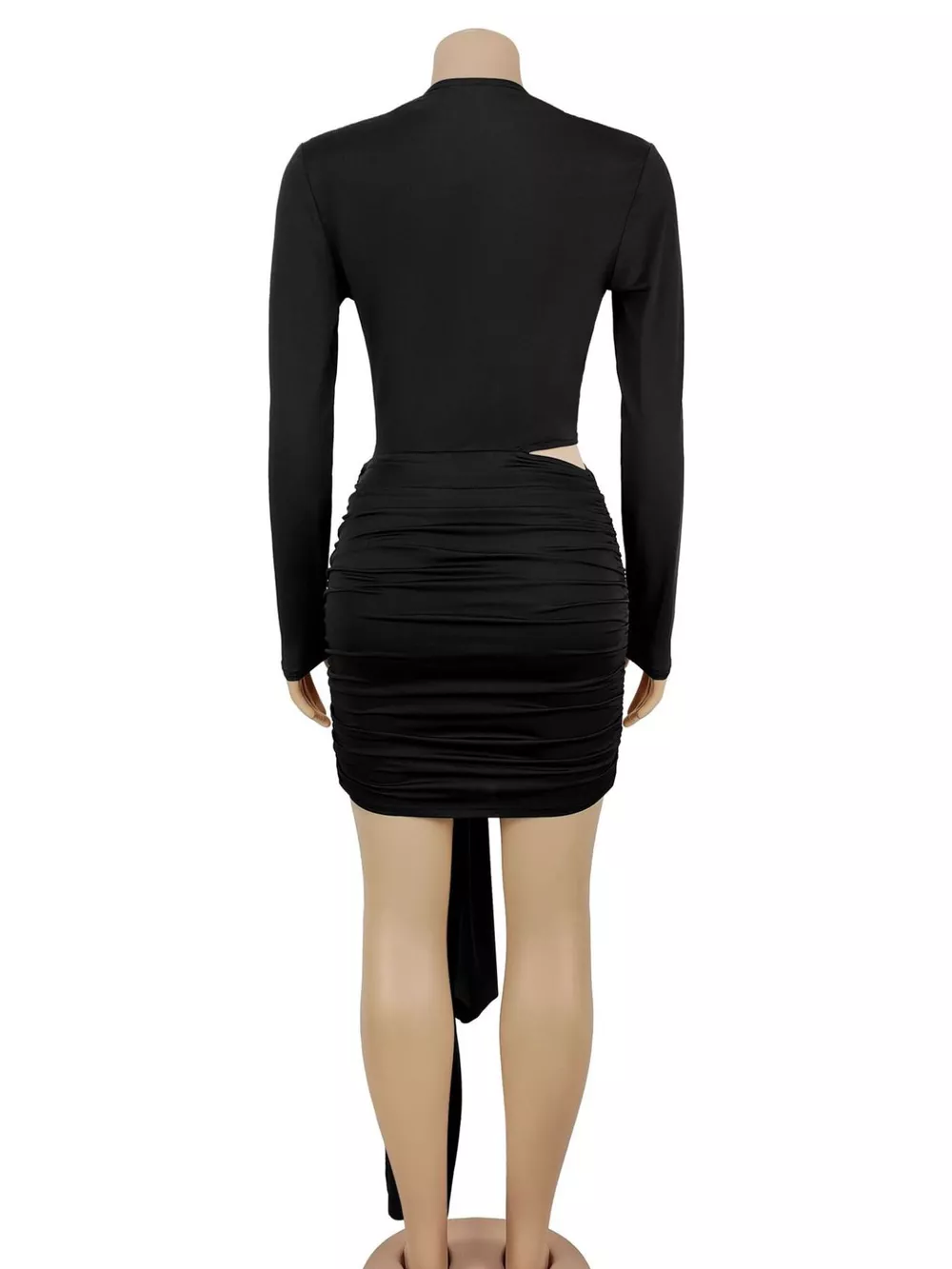 Cutout Deep V-Neck Long Sleeve Ruched Bodycon Mini Dress, image 5