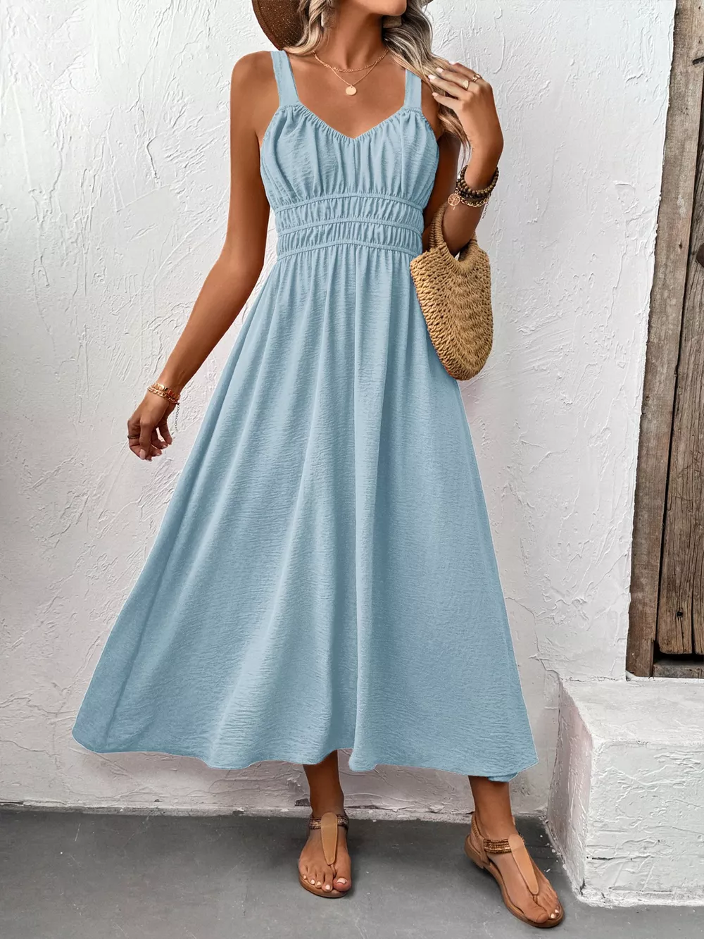 Sleeveless Smocked Casual Midi Dress, image 6
