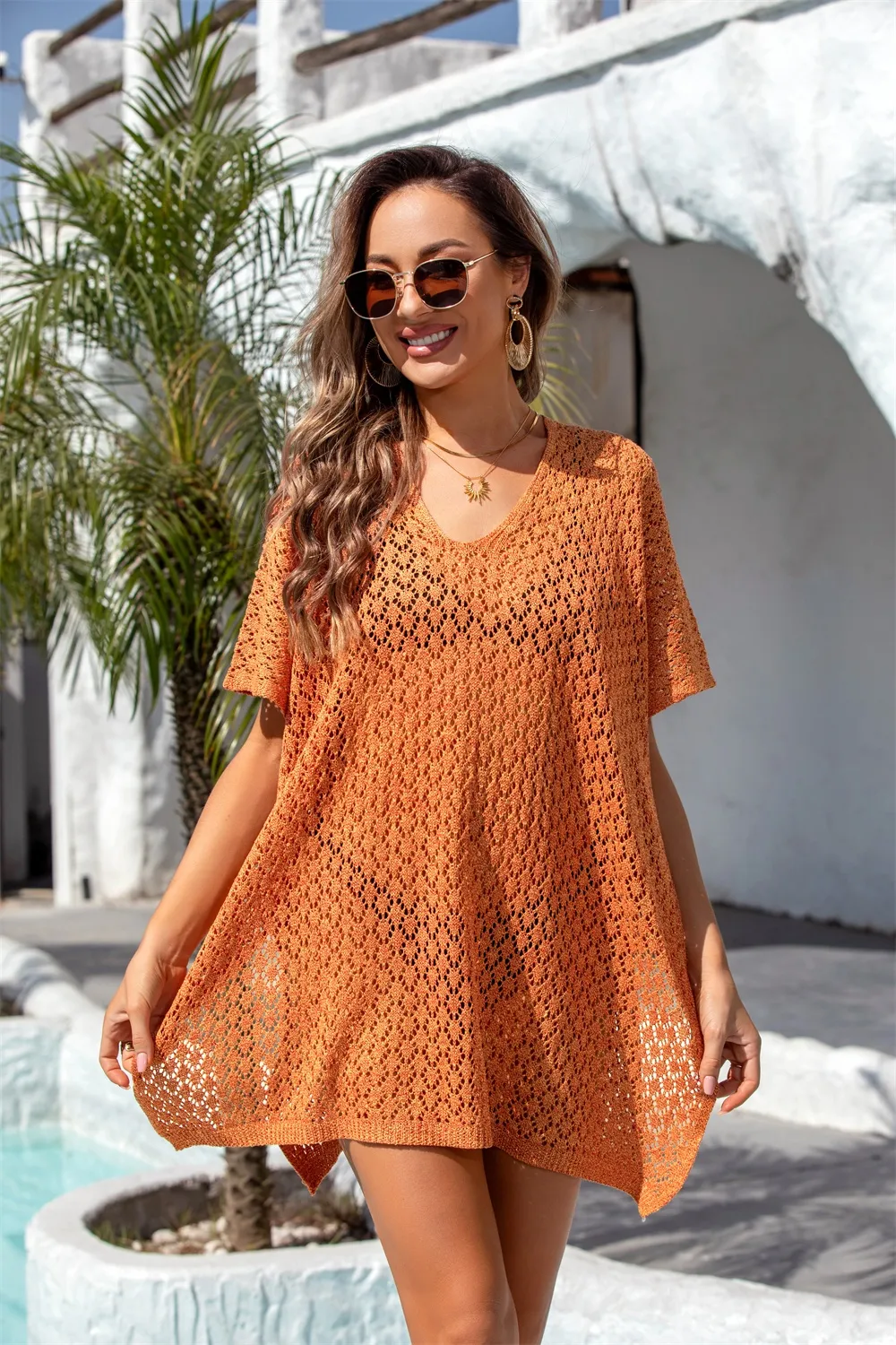 Openwork Slit Scoop Neck Cover Up, image 20