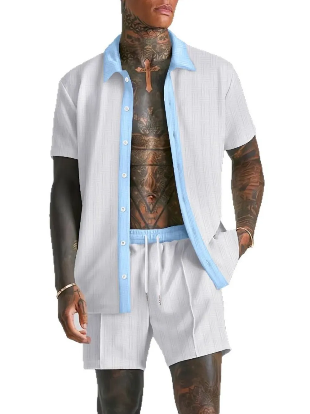 Men's Full Size Collared Neck Short Sleeve Top and Shorts Set Plus Size, image 4