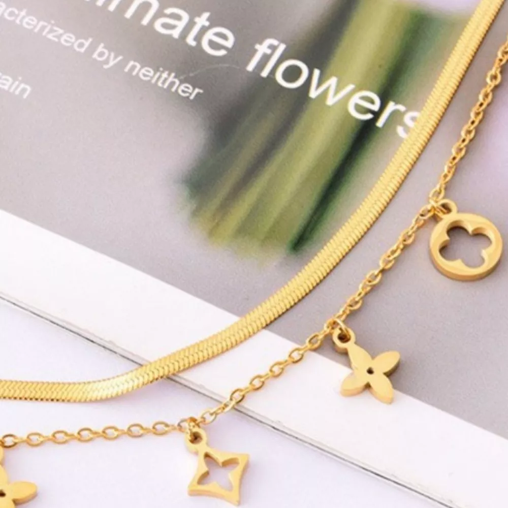 18K Gold-Plated Double Layered Charm Necklace, image 4