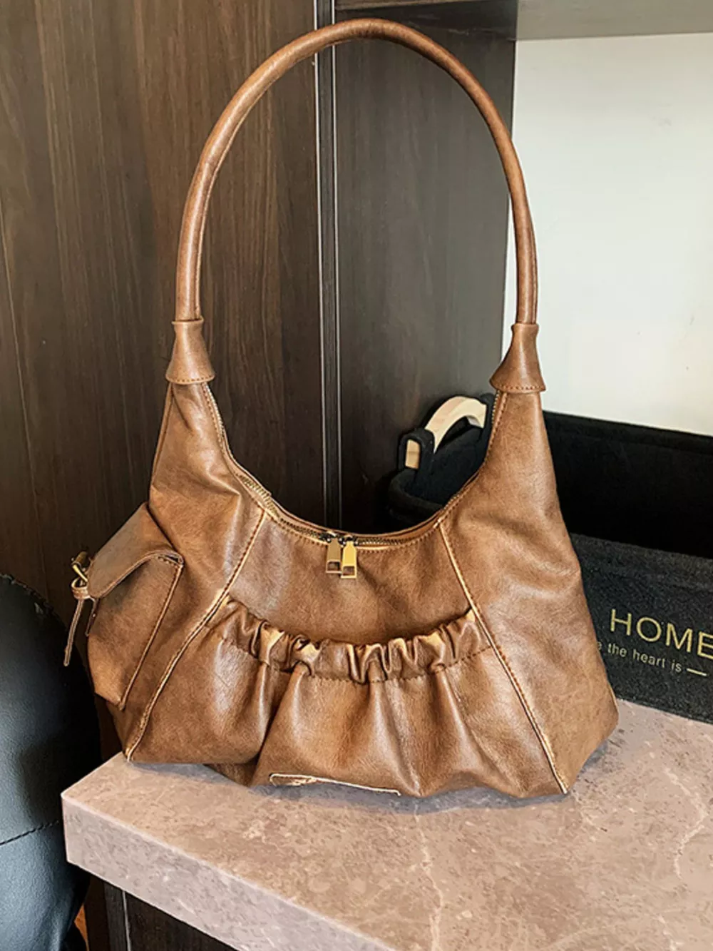 Vintage Ruched Hobo Shoulder Bag, image 2