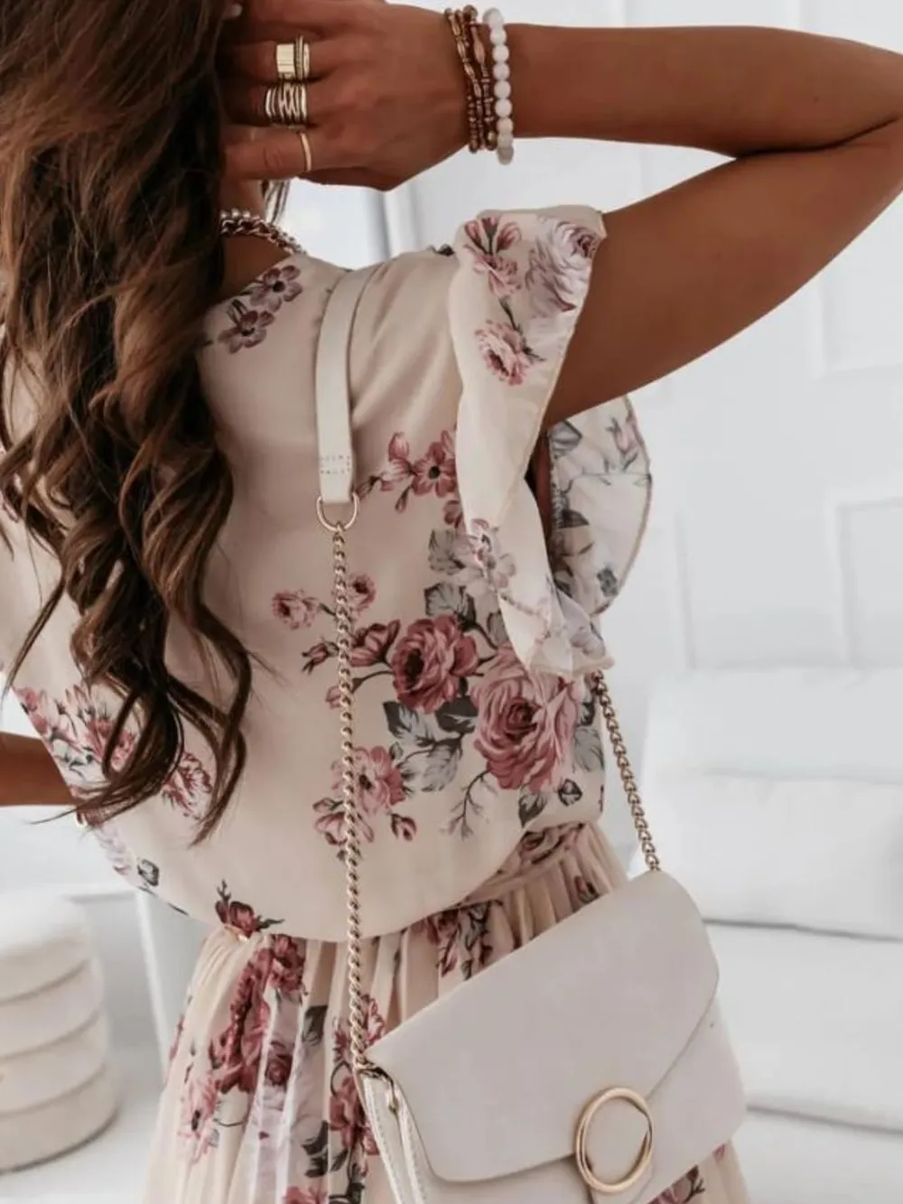 Floral Surplice Ruffled Cap Sleeve Dress, image 13
