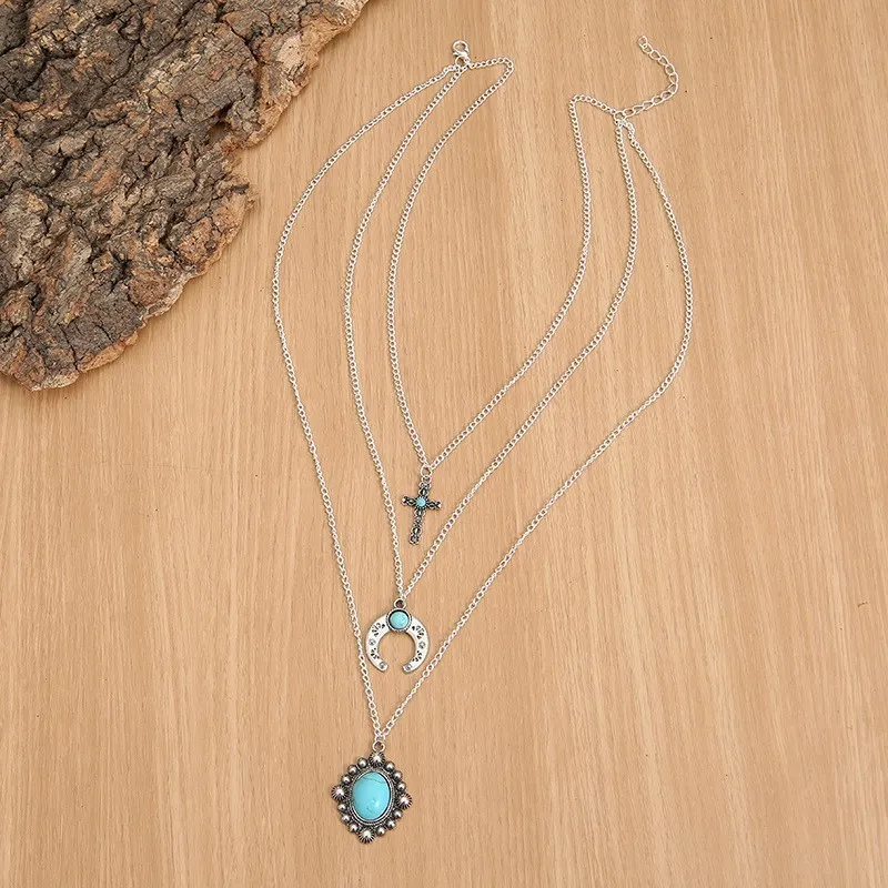 Artificial Turquoise Alloy Three-Layered Necklace, image 2