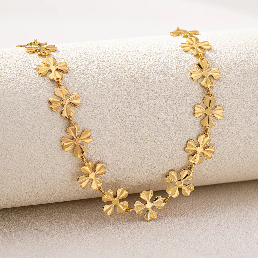 18K Gold-Plated Alloy Flower Chain Necklace, image 4