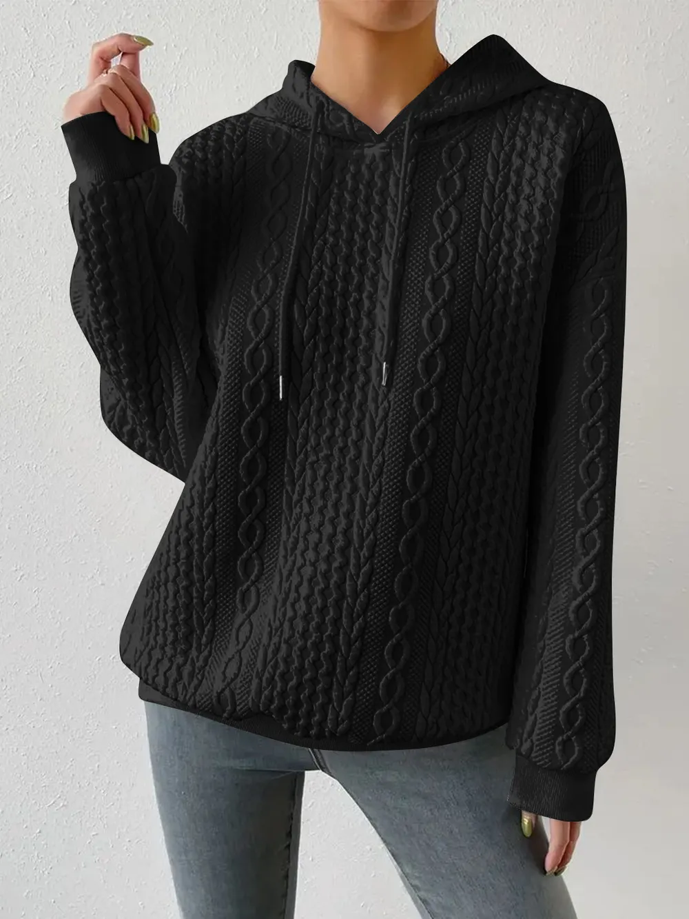 Drawstring Drop Shoulder Long Sleeve Hoodie, image 5