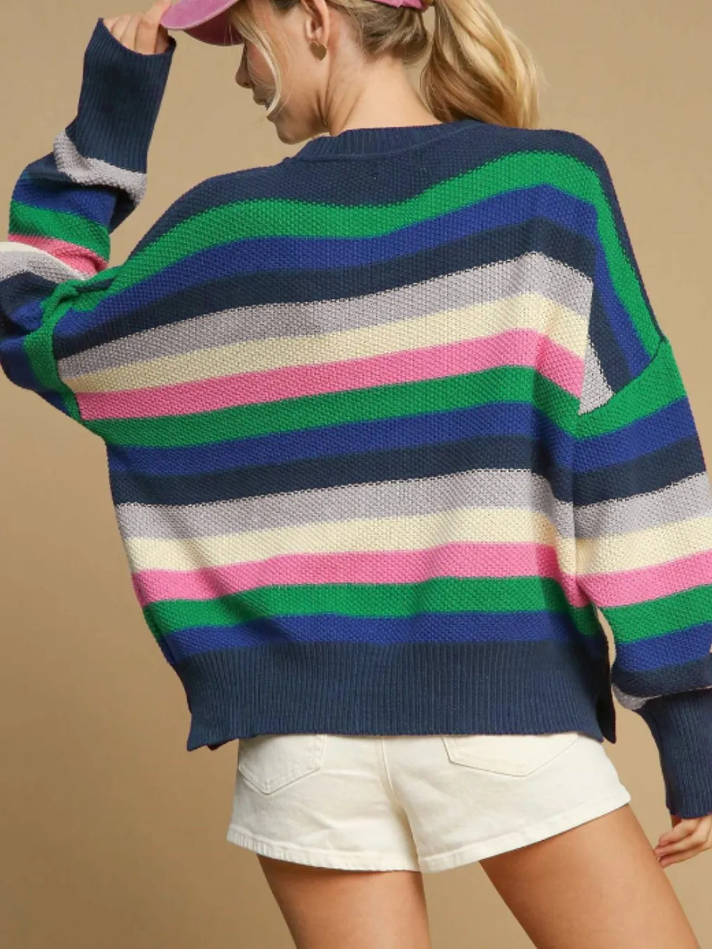 Contrast Striped Round Neck Long Sleeve Sweater, image 5