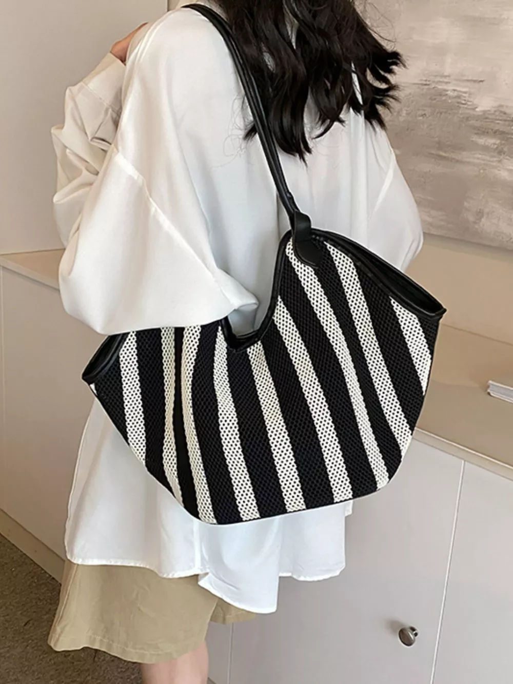 Striped Knit Shoulder Bag, image 2
