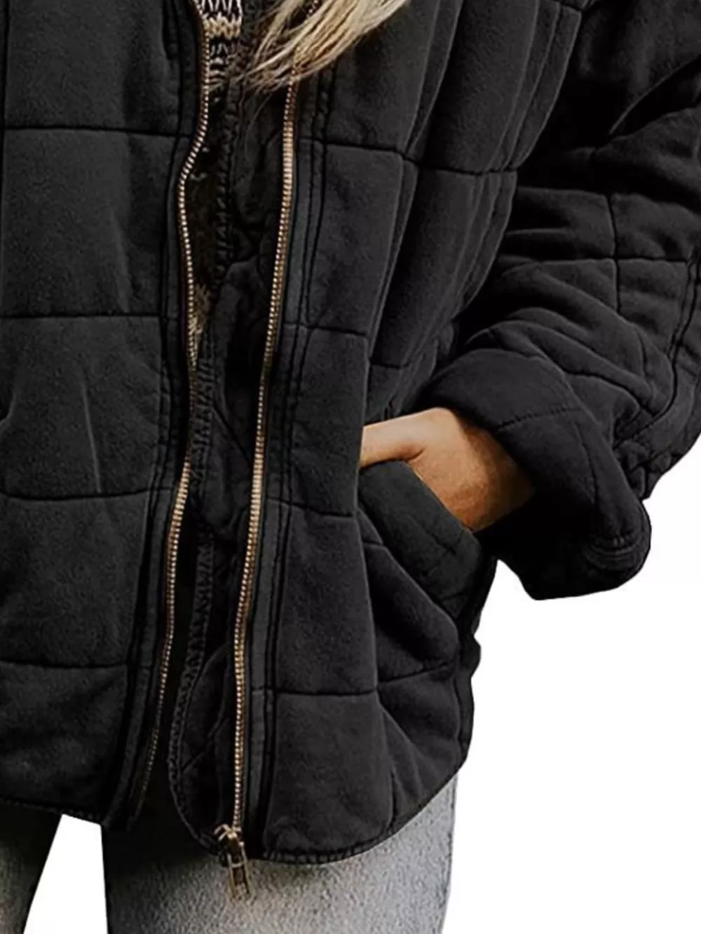 Full Size Zip Up Quilted Bomber Jacket Plus Size, image 8