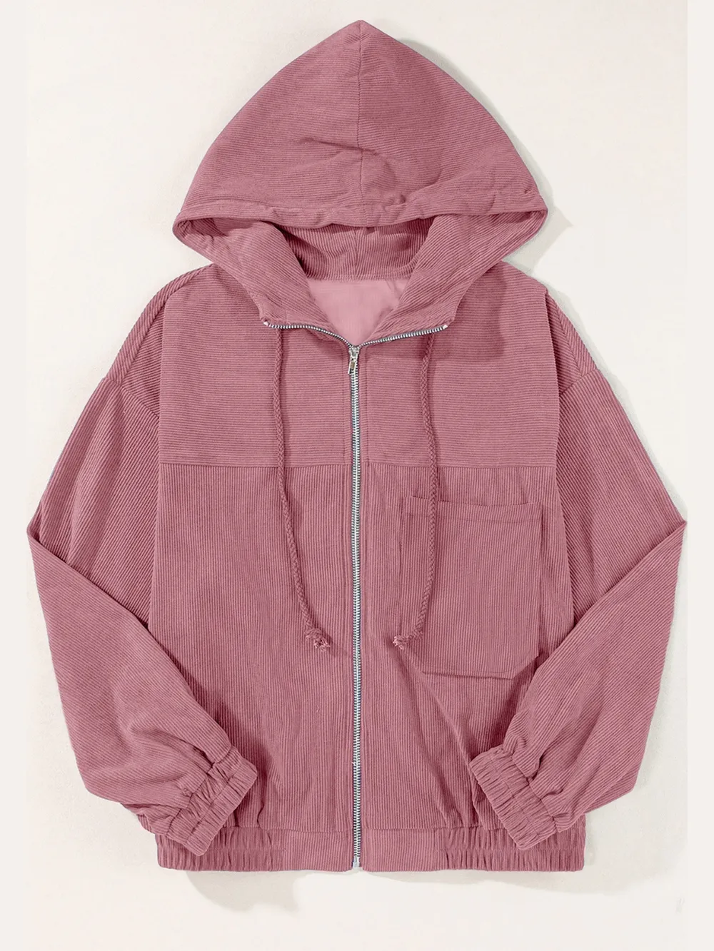 Drawstring Zip Up Long Sleeve Hooded Jacket, image 4