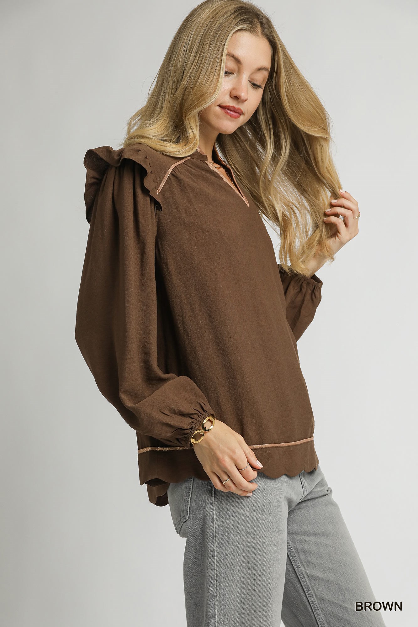 Ruffle Shoulder Long Sleeve Blouse, image 2