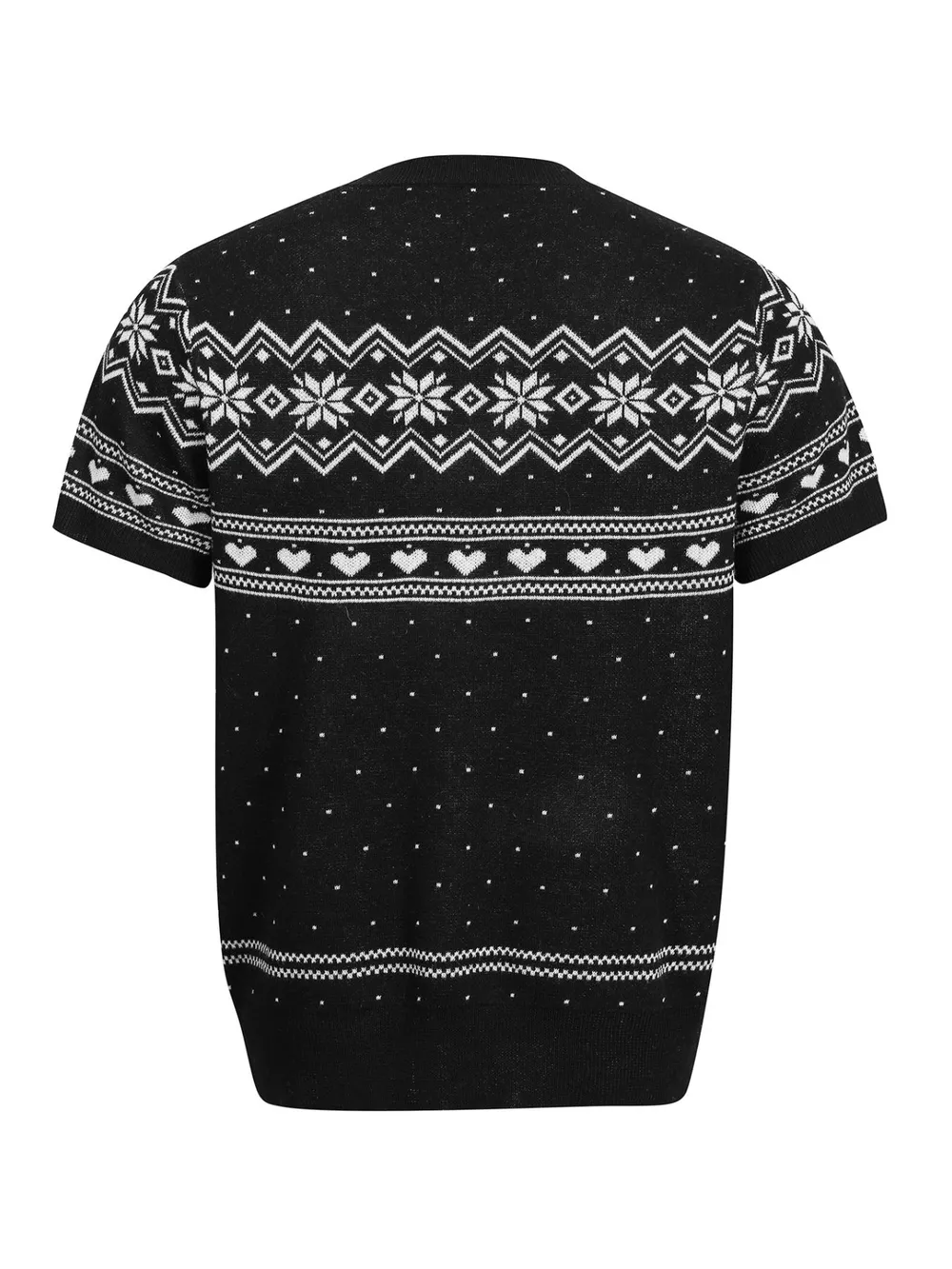 Men's Short-Sleeve Knit Top with Fair Isle and Heart Pattern, image 7