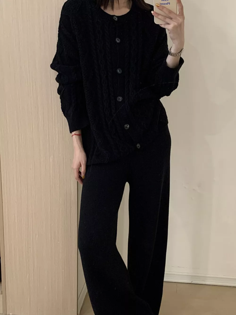 Cable Knit Cardigan & Wide Leg Pants Sweater Set, image 9