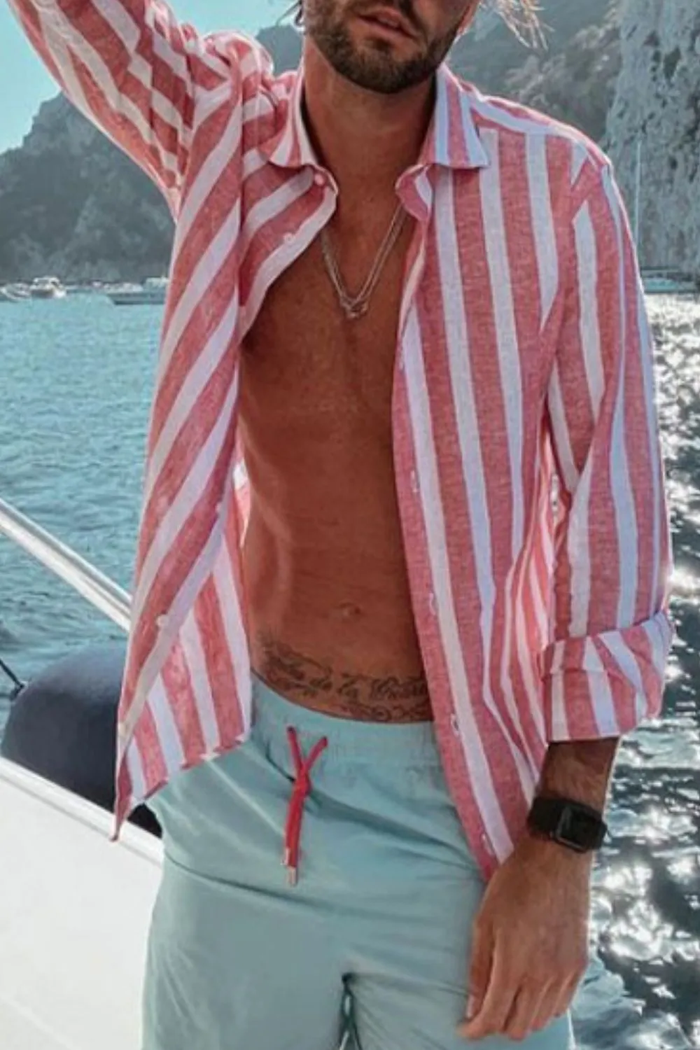 Men's Full Size Casual Striped Long Sleeve Shirt Plus Size, image 2